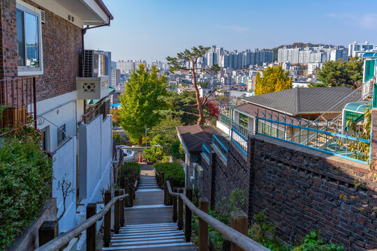 View of Suwon city during daytime from Paldal Park in autumn, Paldal-gu, Suwon-si, Gyeonggi-do, South Korea