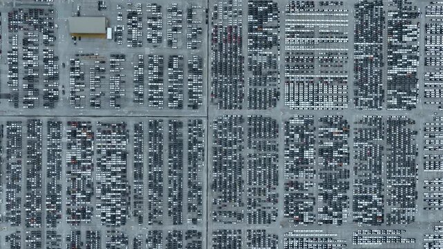 This EV car awaits shipping. Each EV car gets loaded. The EV car goes overseas.