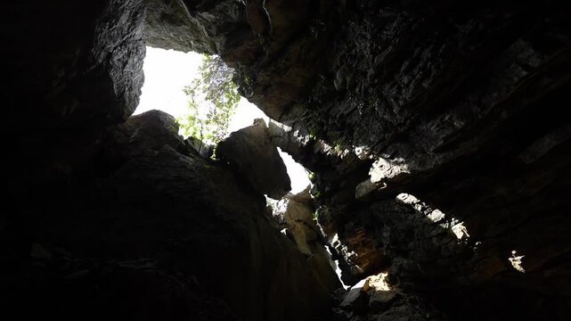 Mystical interior view of Kumaya Cave, a sacred power spot and legendary site on Iheya Island, Okinawa.⁠