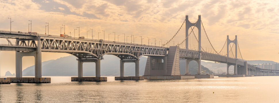 View of Suyeong Beach and Gwangan Bridge during daytime, Suyeong-gu District, Busan, South Korea