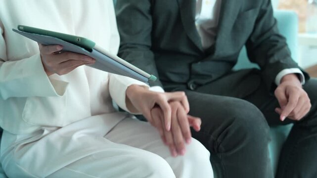 Manager or senior sexually harassed a female colleague by touch her leg. Sexual harassment in office. feel anxious and stressed from being harassed. molest, assault, inappropriate, discrimination