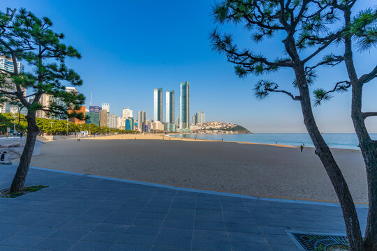 View of Haeundae beach on a sunny day, Haeundaehaebyeon, Haeundae, Busan, South Korea