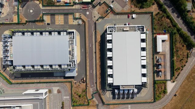 Aerial View of Hyperscale AI Data Centre Campus and Tech Infrastructure in Harlow UK
