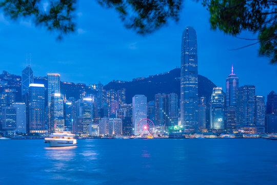View of Hong Kong skyline at dusk, Hong Kong Island, China
