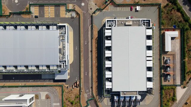 Aerial View of Hyperscale AI Data Centre Campus and Tech Infrastructure in Harlow UK