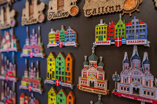 View of souvenirs in Old Town Square, (Raekoja Plats - Julemarked) in daytime, Tallinn, Estonia