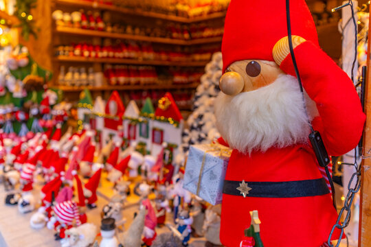 View of market stall on Christmas Market in Old Town Square, (Raekoja Plats - Julemarked) in daytime, Tallinn, Estonia