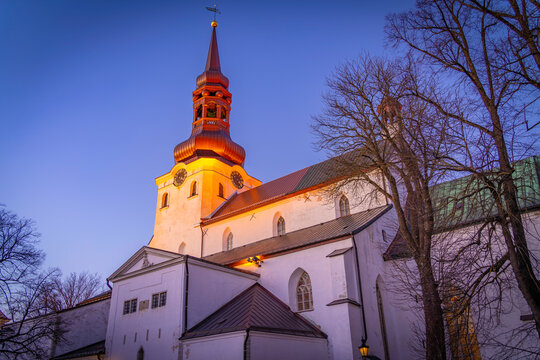 View of St Mary's Cathedral at dusk in winter, Tallinn, Estonia