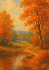 Fototapeta premium Vibrant autumn landscape painting.