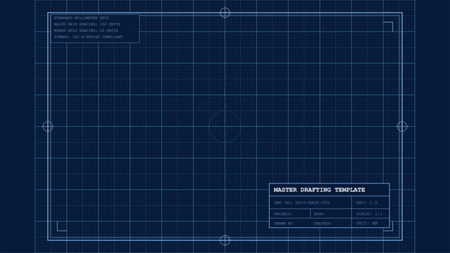 Blue master drafting template millimeter grid architectural blueprint technical drawing industrial design engineering project planning schematic
