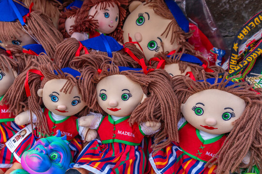 View of souvenir dolls at Capela de Nossa Senhora de Fatima, Ribeiro Frio, Madeira, Portugal