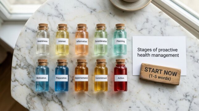 Stages of health progression in colorful bottles