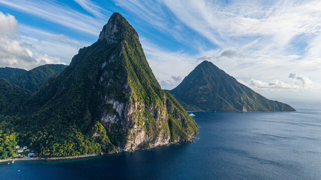 Piton National Park offers stunning aerial views of its twin peaks and surrounding landscape in Saint Lucia
