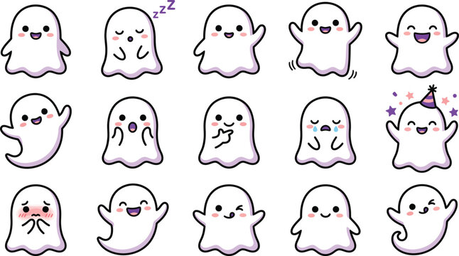 Cute cartoon ghost characters for Halloween decoration or sticker design