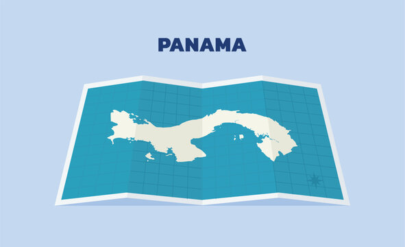 Panama Folded Paper Map with Country Silhouette for Travel Navigation and Geographic Location Illustration
