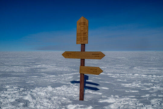 Signpost at Camp Dixie, South Pole, Antarctica