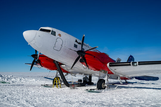 Airplane with skies, Camp Dixie, South Pole, Antarctica