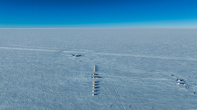 Aerial of Camp Dixie, South Pole, Antarctica