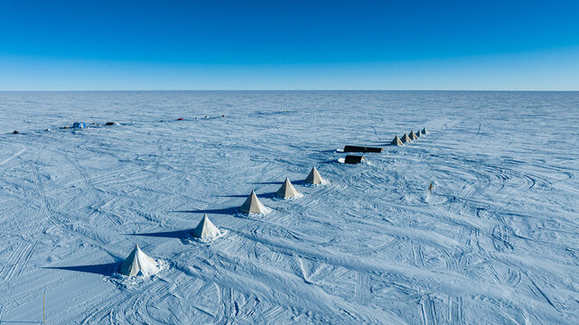 Aerial of Camp Dixie, South Pole, Antarctica
