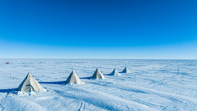 Aerial of Camp Dixie, South Pole, Antarctica