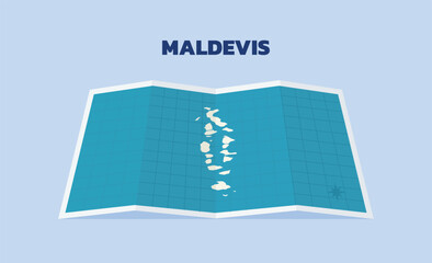 Fototapeta premium Maldives Folded Paper Map with Country Silhouette for Travel Navigation and Geographic Location Illustration