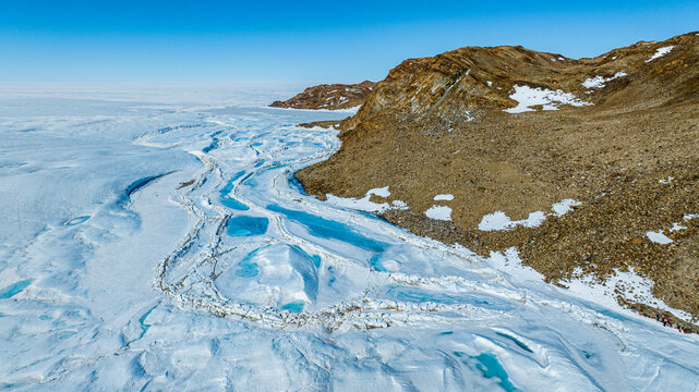 Aerial of frozen ice waves, Queen Maud Land, Antarctica
