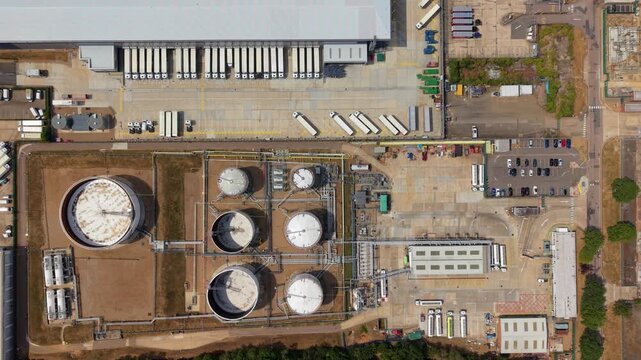 Top Down Aerial View of Fuel Oil Storage Depot and Logistics Distribution Centre in Hemel Hempstead UK