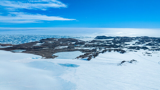 Aerial of a glacier on Queen Maud Land, Antarctica