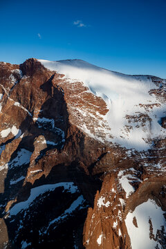 Mountain tops peeking out of the glaciers of Queen Maud Land, Antarctica