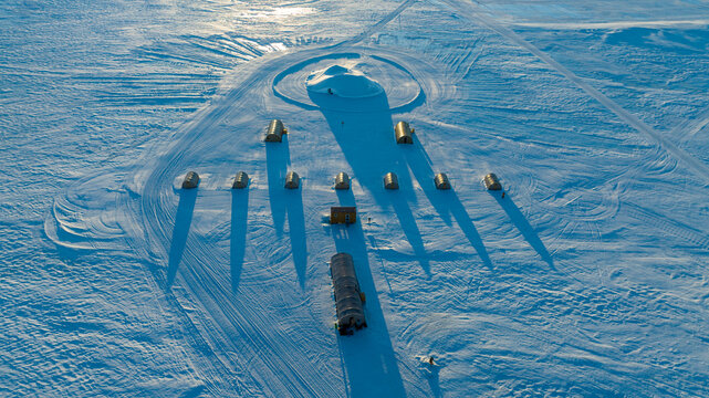 Aerial of a campsite, Wolf's Fang Runway, Queen Maud Land, Antarctica
