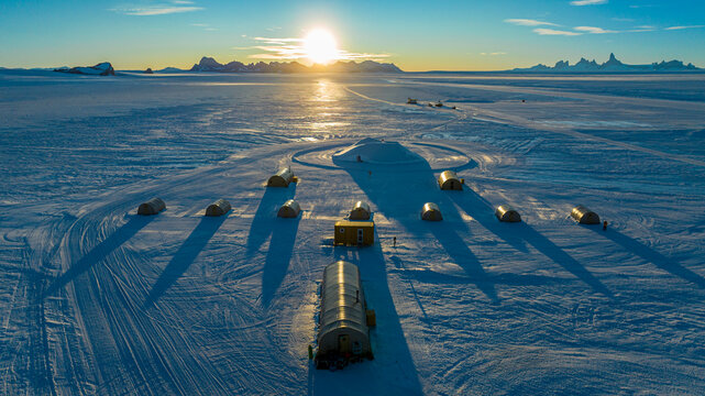 Aerial of Wolf's Fang Runway camp, Queen Maud Land, Antarctica