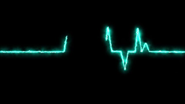 Luminous cyan heartbeat ekg line on black background for modern digital medical visualization
