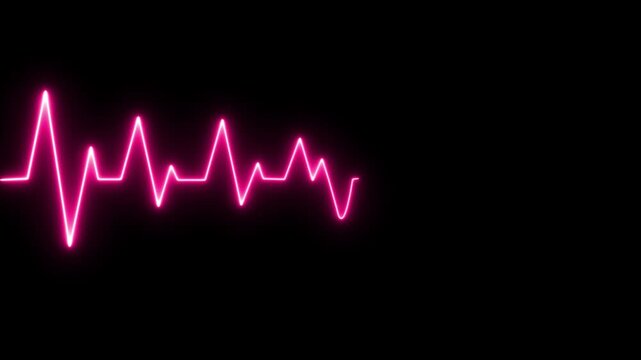 Neon pink heartbeat ekg line monitor display on black background for medical science visualization