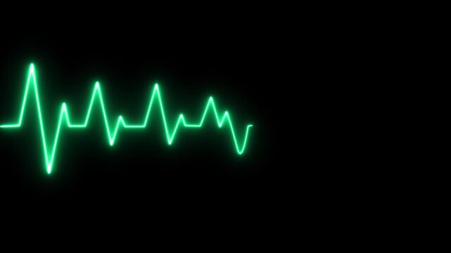 Glowing green heartbeat ekg signal line on dark background for medical health monitoring concept