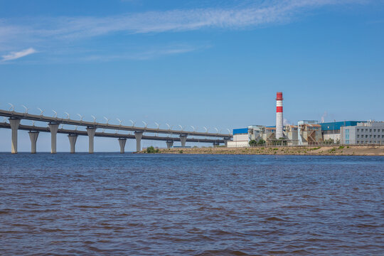The Western high-speed diameter on Kanonerskiy Island. ZSD toll road in Saint Petersburg