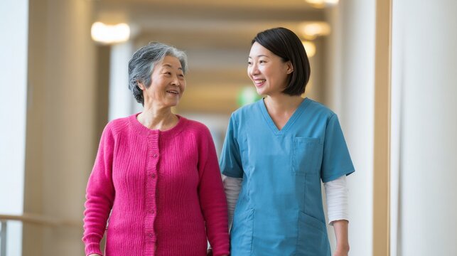 A Compassionate Caregiver and Senior Patient Share a Moment of Joy and Connection in a Warm Healthcare Environment