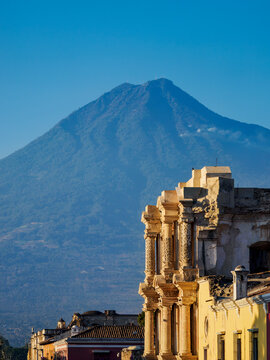 El Carmen Church and Agua Volcano, Antigua Guatemala, Sacatepequez Department, Guatemala