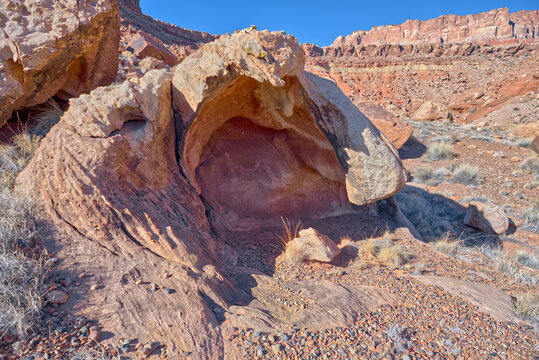 Boulder hollowed by erosion at Vermilion Cliffs National Monument in Arizona