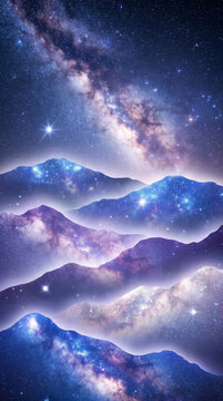 Blue Purple Milky Way Above Layered Cosmic Mountains for Mobile Wallpaper