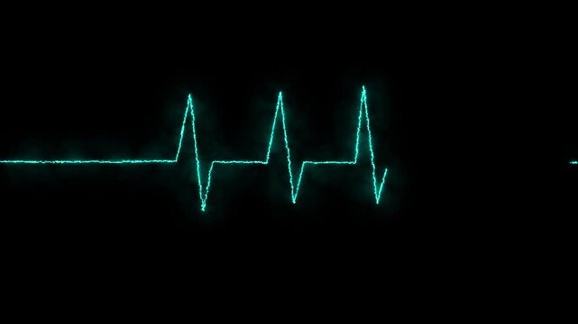 Glowing cyan ekg heartbeat monitor line displaying vital signs against a solid black background