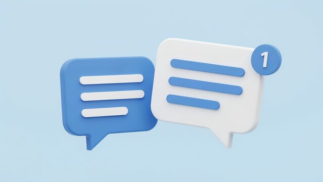 3D social media chat bubbles with notification icon on a soft blue background