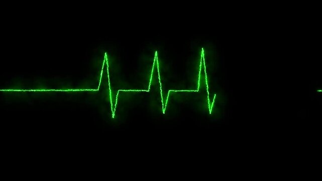 Intense green ekg heartbeat monitor line displaying vital signs against a solid black background