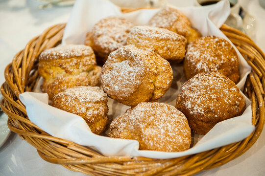 Freshly baked scones served with cream tea at Bedford hotel in Plymouth, Devon county, England