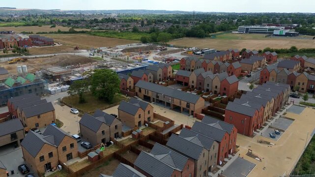 Aerial View of Modern New Build Housing Estate Development on the Outskirts of Luton UK