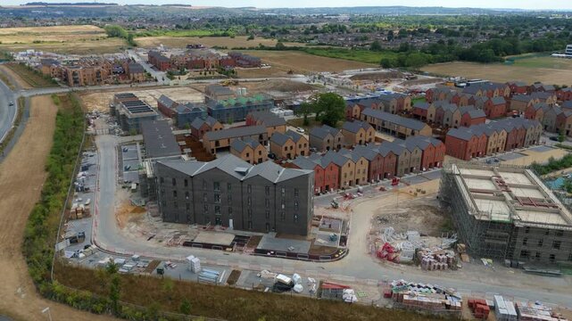 Aerial View of Modern New Build Housing Estate Development on the Outskirts of Luton UK