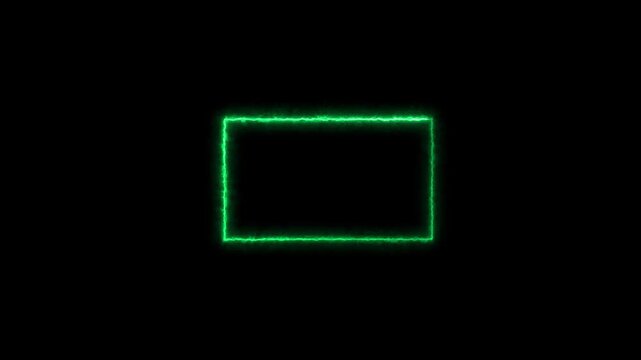 Electric green glowing rectangular border frame with rough textured edges on solid black background