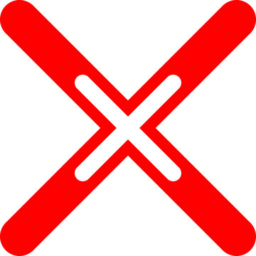 Red Crossed Strokes PNG, Thick Diagonal X Shape with Rounded Ends and Central White Gap Isolated on Transparent Background