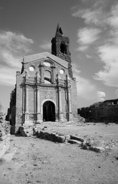 Ruins of San Martin de Tours church in Belchite, Zaragoza, Aragon, Spain