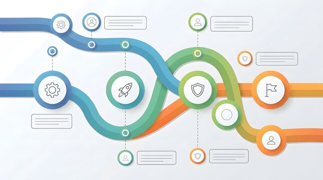 Colorful business infographic flowchart with steps and icons