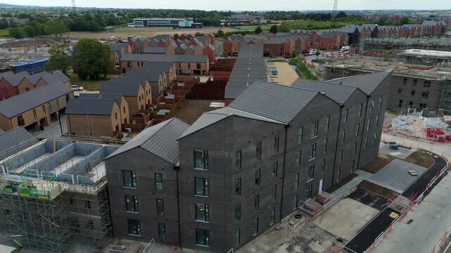 Aerial View of Modern New Build Housing Estate Development on the Outskirts of Luton UK